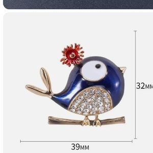 Betsey Johnson Rare Alloy Crystal Enamel Blue Bird Chain Pendant Necklace Brooch